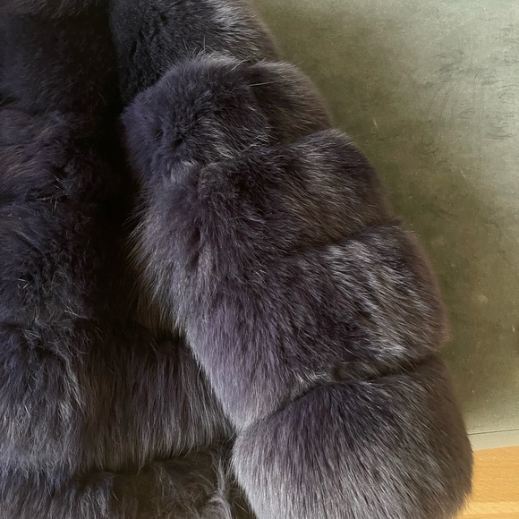 Navy Blue Fox fur coat - Picture 5 of 7